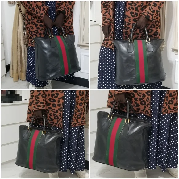 Rare Vintage Gucci Web Tall Boston Weekender Carryall luggage Travel bag - Picture 6 of 16